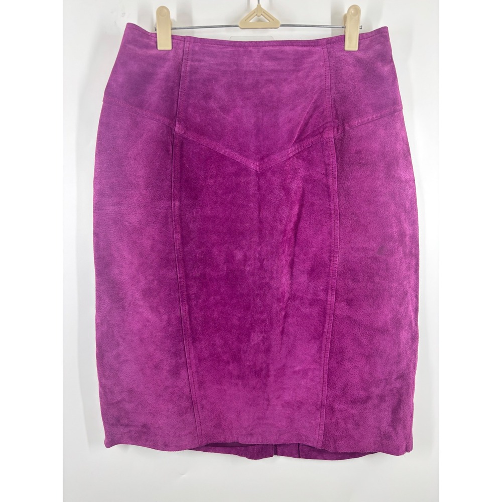 Design Assets Vintage Magenta Purple Suede Leather Pencil Skirt Western Yoke‎ 14